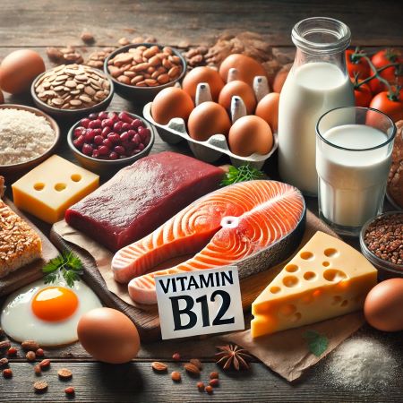  potraviny bohaté na vitamín B12, vrátane lososa, hovädzej pečene, vajec, syra,